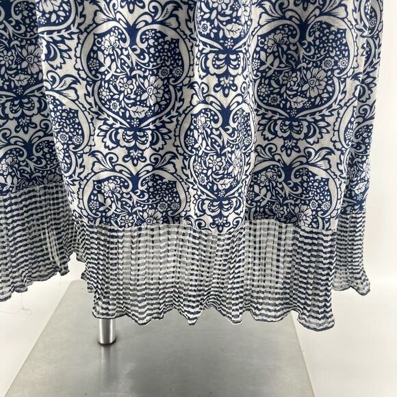 Mystree Blue White Paisley Boho Peasant Dress Large – Off Shoulder Long Sleeve - Picture 10 of 14